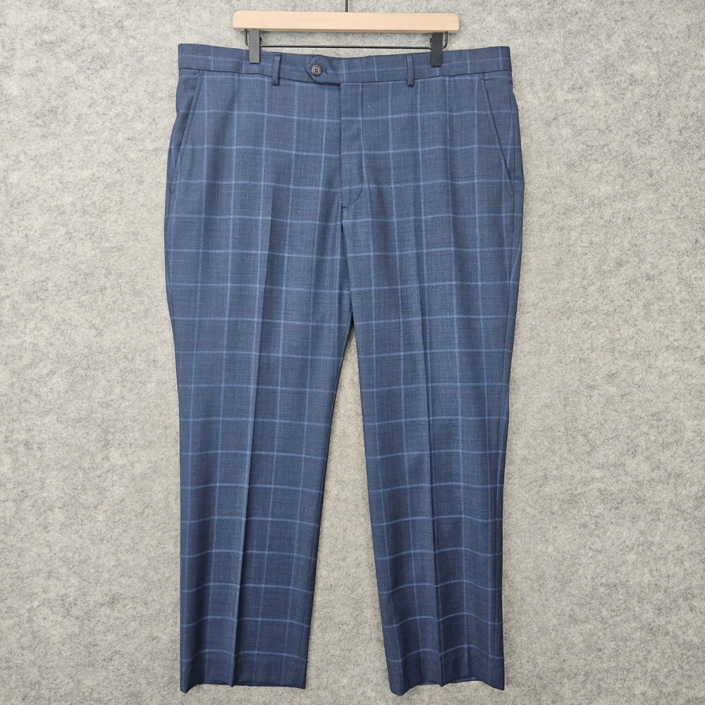 NEW Stafford Dress Pants Men's Blue 40x29 Plaid Windowpane Flat Front Trousers